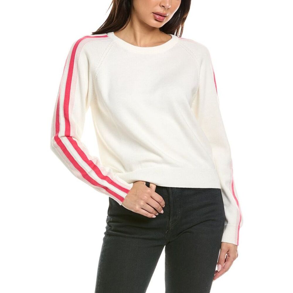 Brodie Cashmere Womens  Varsity Crewneck Cashmere-Blend Sweater, White